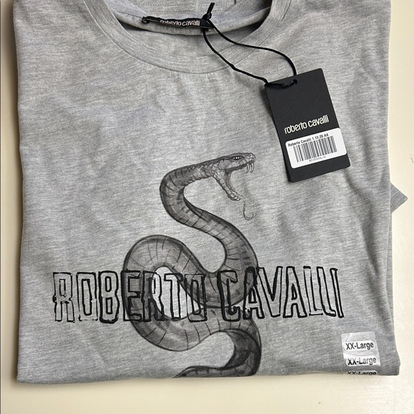 Roberto Cavalli Other - Roberto Cavalli Gray Short Sleeve Tee with Snake Graphic